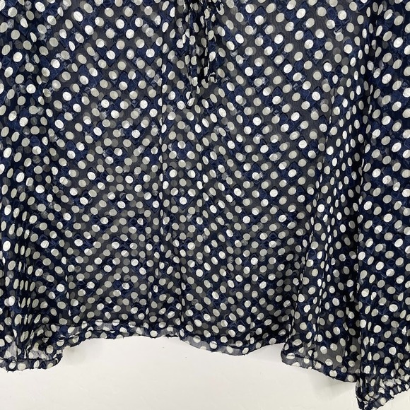 Tory Burch Womens Sheer Silk Polka Dot Blouse Top Size 10 Tie V Neck Resort Blue - Picture 3 of 11